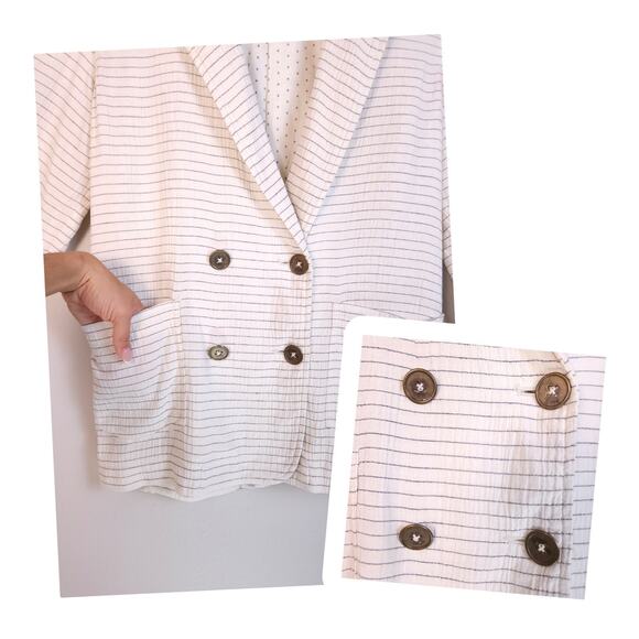 ANTHROPOLOGIE SIZE XS OVERSIZED DOUBLE BREASTED PINSTRIPE BLAZER BY CARTONNIER - Picture 9 of 9